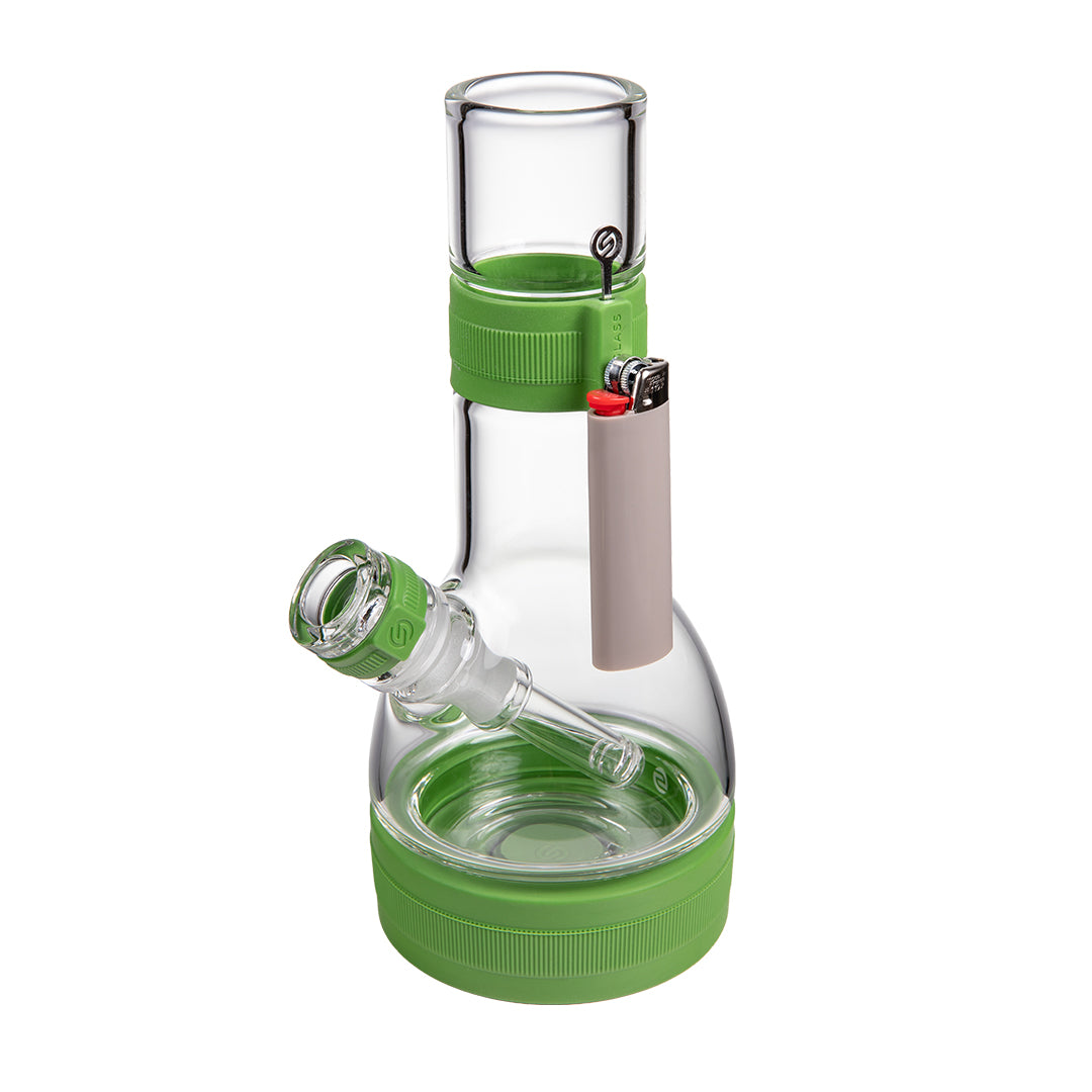 Softglass Core Bong with a standard Bic lighter held magnetically against the silicone neck band
