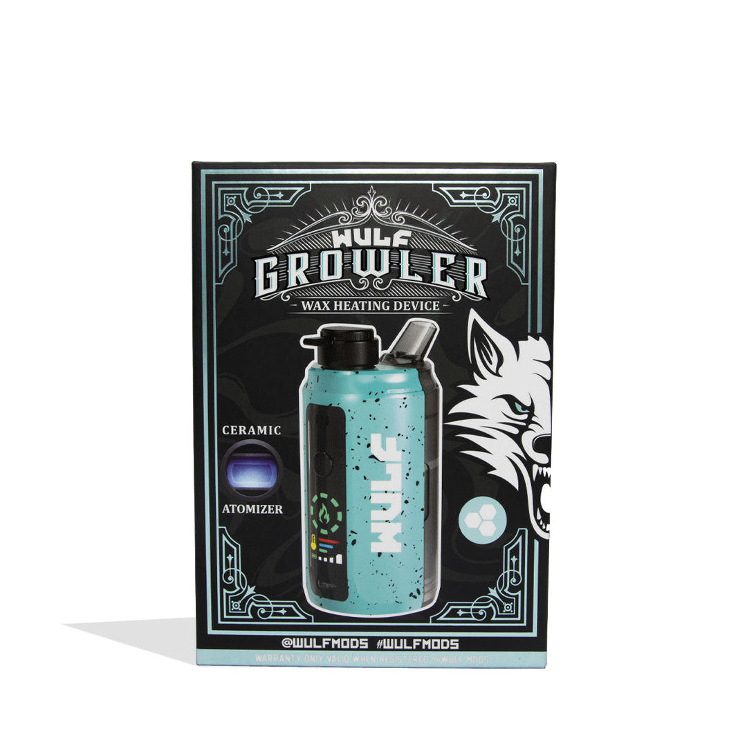 Wulf Mods Growler electronic dab rig in Teal Black Spatter, retail packaging