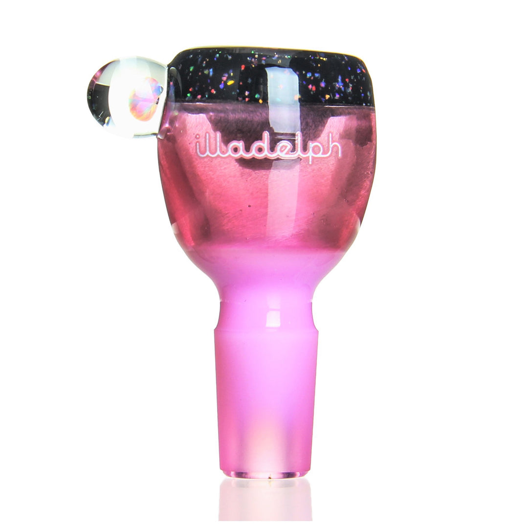 Illadelph x Harold Ludeman Single Hole Slide Crushed Opal Pink — limited-edition 14mm male glass slide with crushed opal lip and encased opal