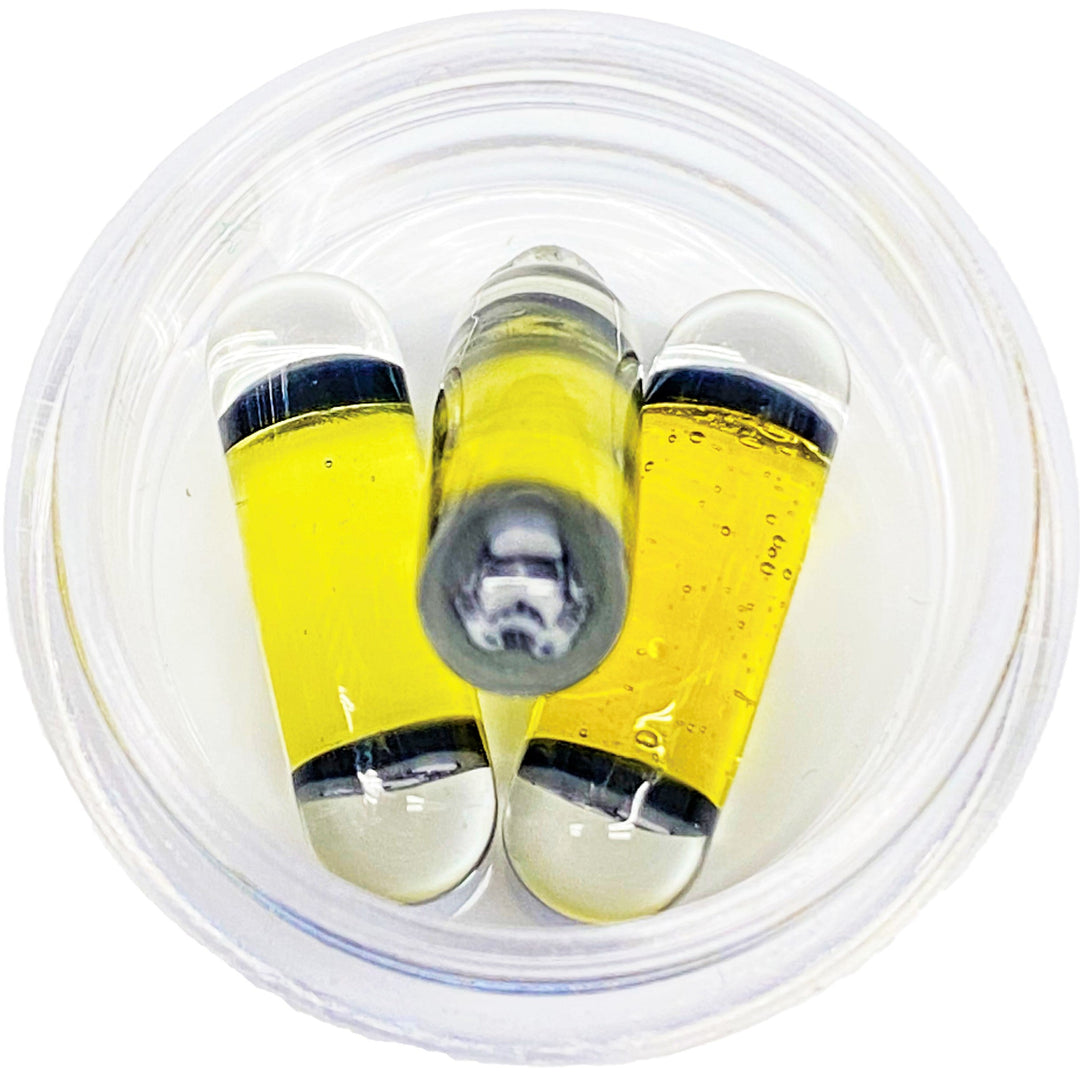 Steve H Glass Strobel Milli Terp Pillar Storm Trooper Yellow — heady glass terp pillar with Storm Trooper cane in yellow