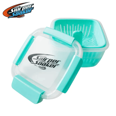 Terps Slurper Soaker in teal with removable basket, ideal for cleaning quartz bangers and dab tools. BPA-free and airtight design.