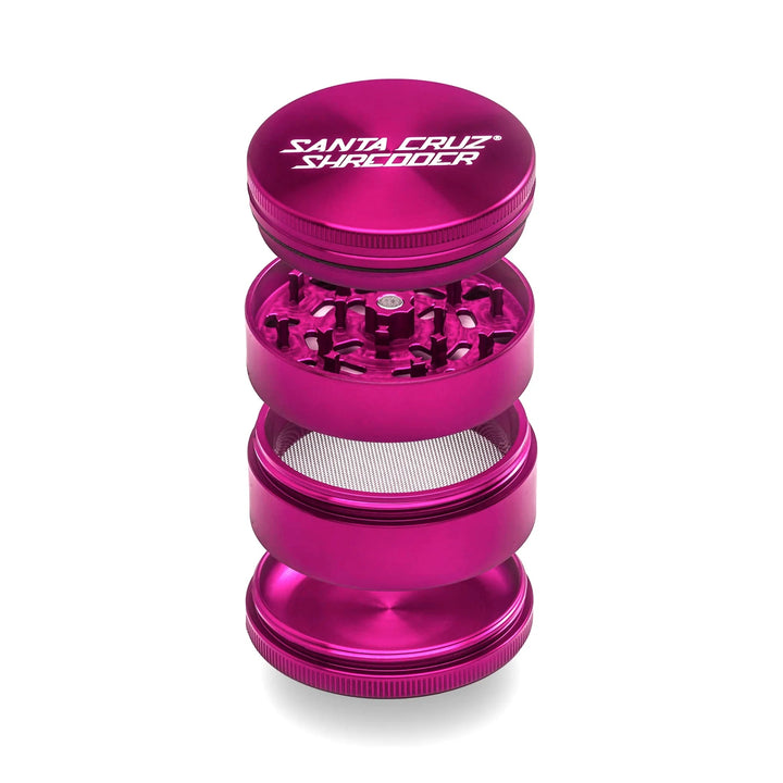 pink Santa Cruz Shredder 4-piece large grinder partially open display
