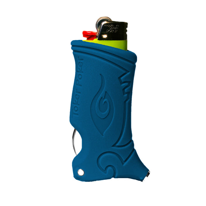 Toker Poker Dark Blue lighter sleeve multi-tool with poker and tamper, alternate view
