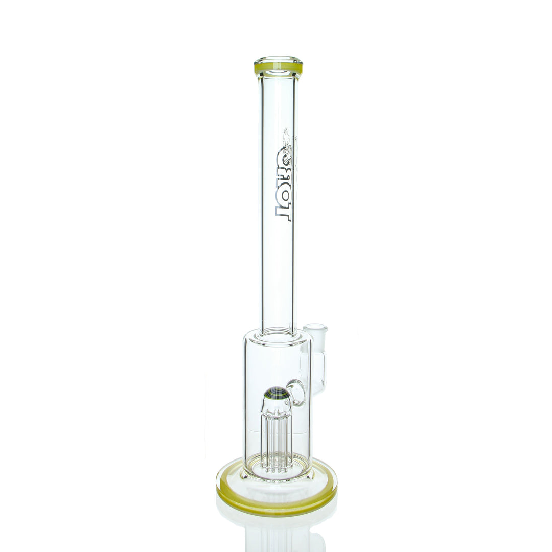 Toro Glass Mini Tree Perc — Yellow colorway tree perc rig, alternate angle