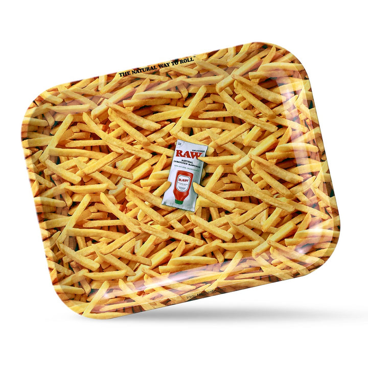 RAW Large metal rolling tray 14x11 inches, french fries design with raw ketchup