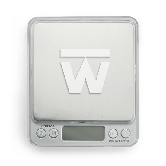 Truweigh Enigma digital scale in White with 4 inch square platform and LCD display