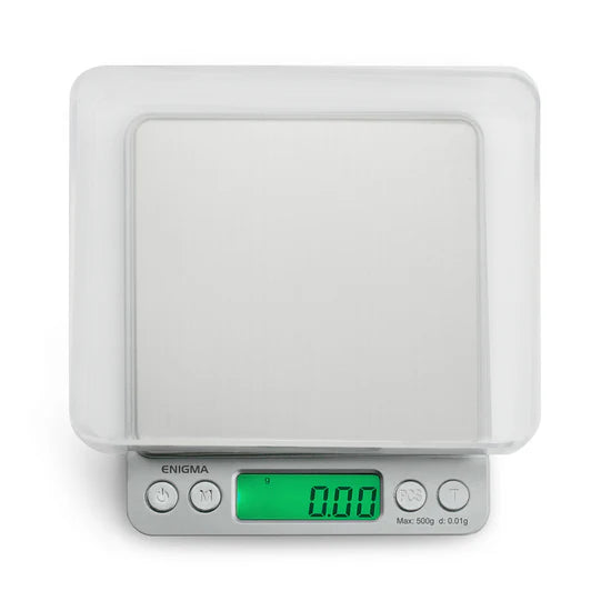 Truweigh Enigma digital scale top view showing large square weighing platform