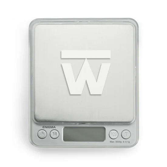 Truweigh Enigma digital scale closed with expansion tray used as protective cover