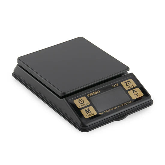 Truweigh LUX digital scale open showing raised stainless steel weighing platform