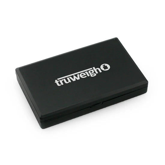 Truweigh Mini Classic digital scale closed, compact black pocket-size design