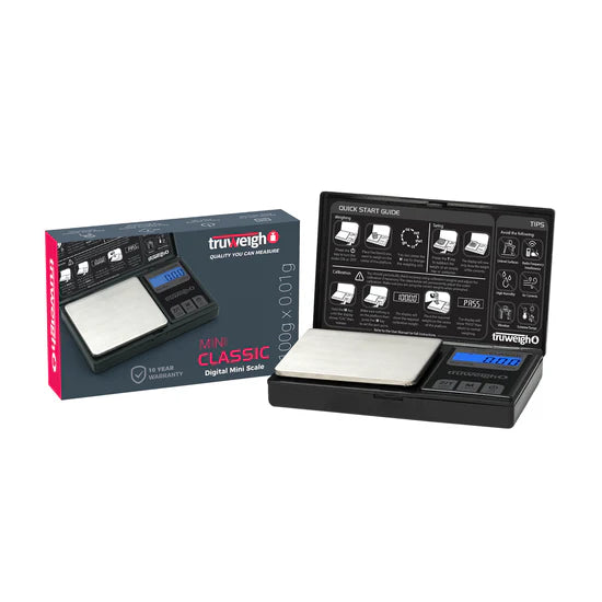 Truweigh Mini Classic digital scale retail box with scale and accessories