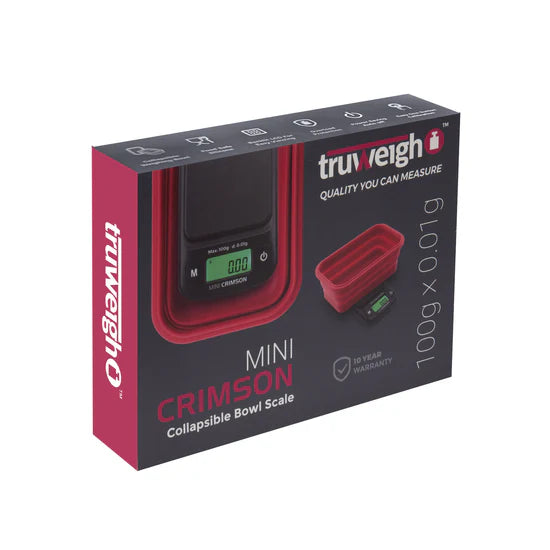 Truweigh Mini Crimson digital scale retail packaging box front view