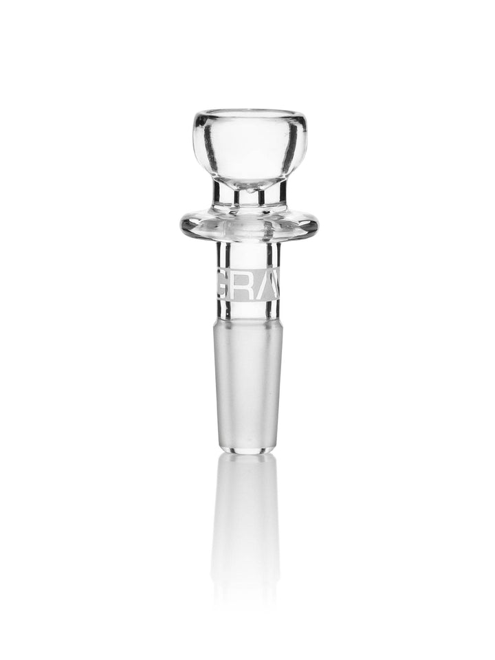 GRAV Cup Bowl — clear borosilicate glass slide with a raised glass maria ring around the stem for safe handling.