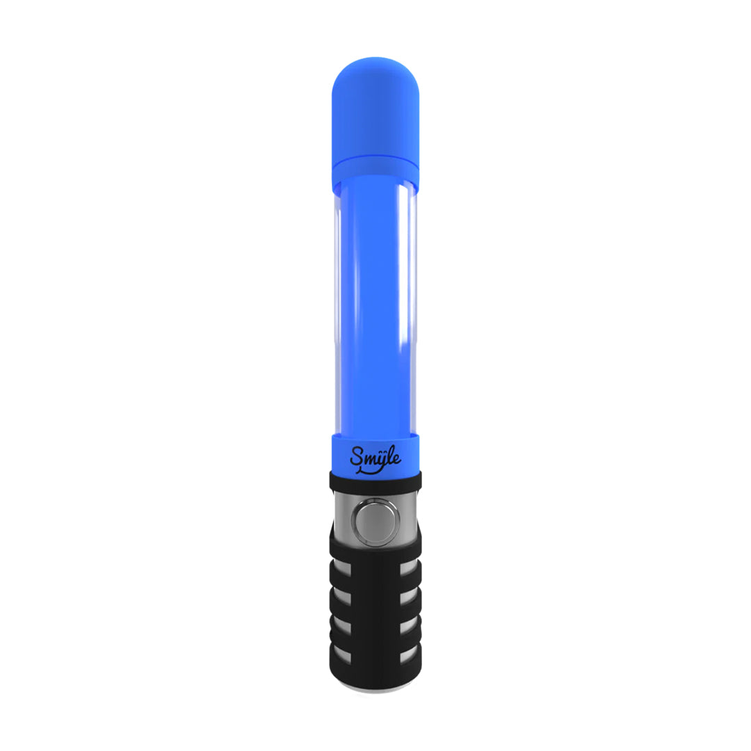 Close-up of Blue Danksaber LED glow design and 510 threading