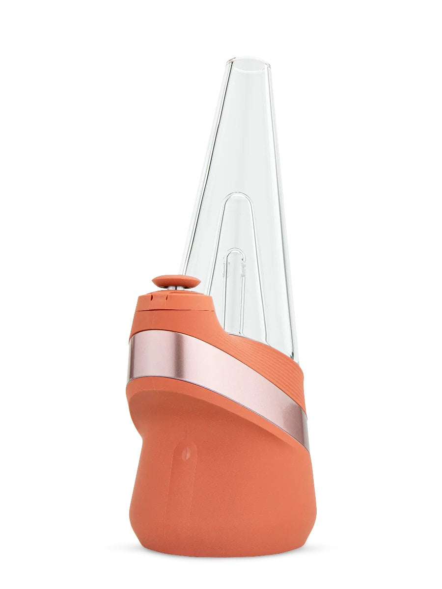 Puffco Peak Vaporizer in Canyon – orange base with glass cone, angled front-left view.