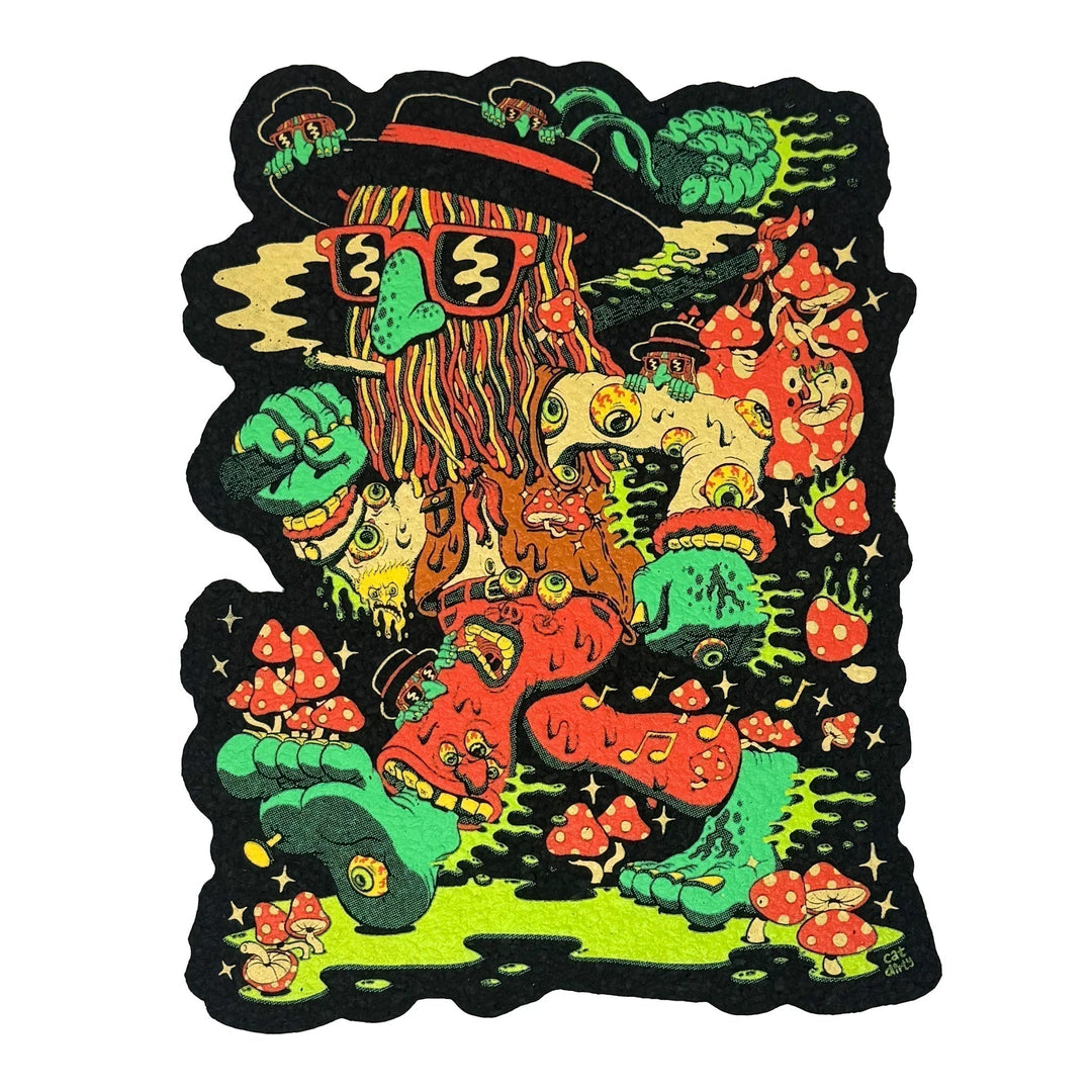 Trippin' Hobo Moodmat – 12 Inch Glow and UV Die Cut Art Mat by Cat Dirty
