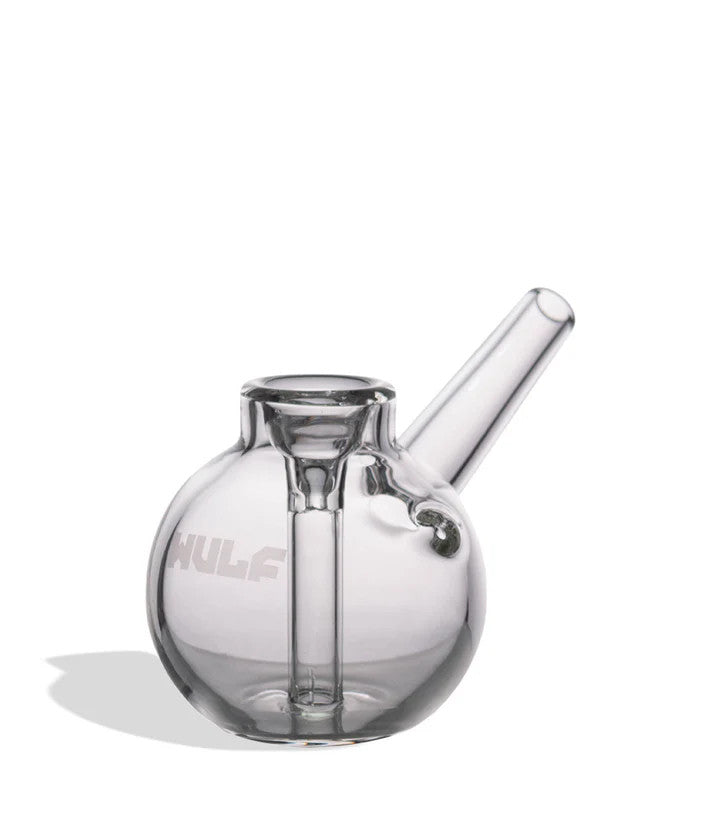 clear wulf mods beek bubbler shown at an angle highlighting its transparent borosilicate chamber and minimalist aesthetic
