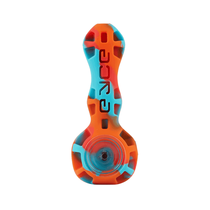Eyce - Silicone Spoon in orange, blue, and red swirl pattern, rugged silicone pipe designed for long-lasting performance.