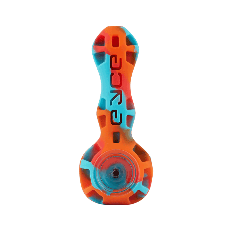 Eyce - Silicone Spoon in orange, blue, and red swirl pattern, rugged silicone pipe designed for long-lasting performance.