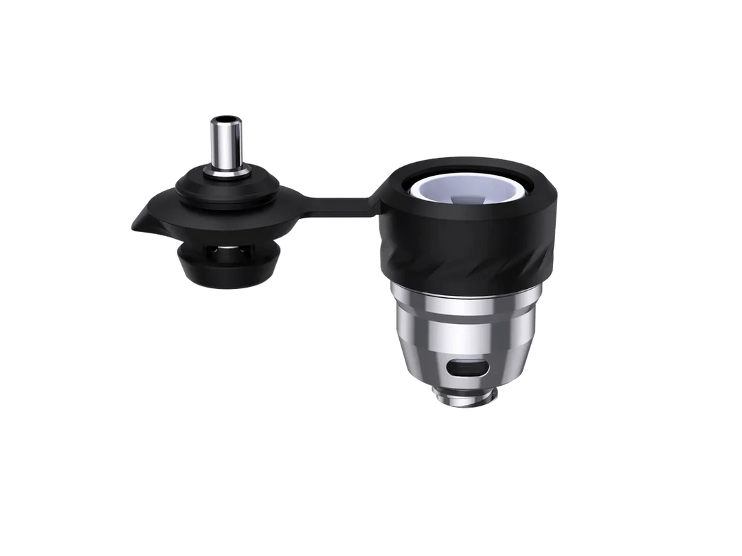 VOOZR New Peak 3DXL Atomizer components view showing the joystick cap and XL ceramic chamber for the Puffco New Peak