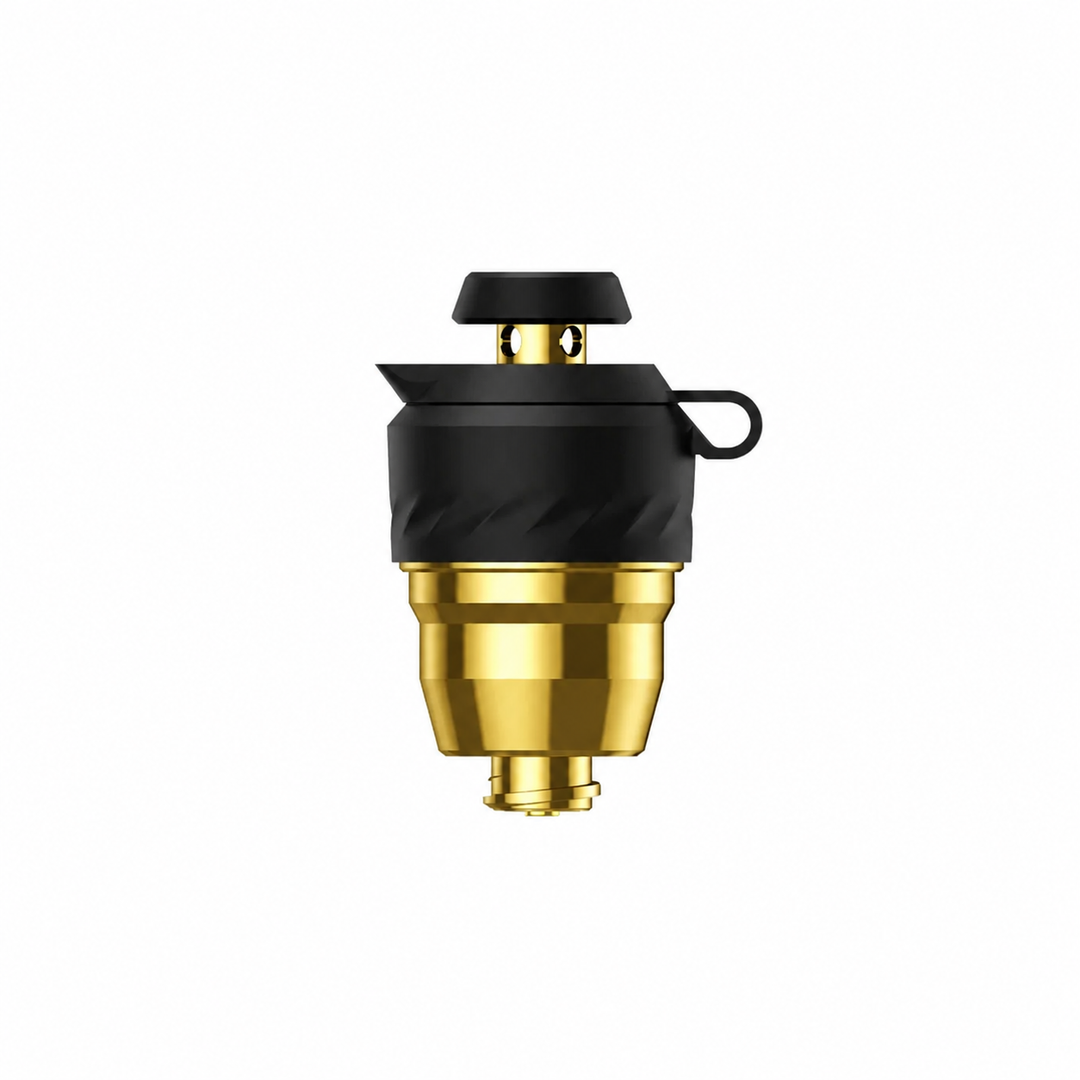 VOOZR New Peak 3DXL Atomizer in Gold with black cap and gold-finish chamber body, an XL Plus replacement chamber for the Puffco New Peak