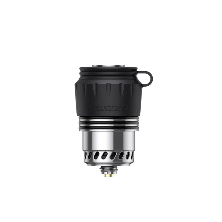 VOOZR OG Peak 3DXL Atomizer assembled, Tornado Airflow Cap seated on the ceramic chamber with its tether attached.