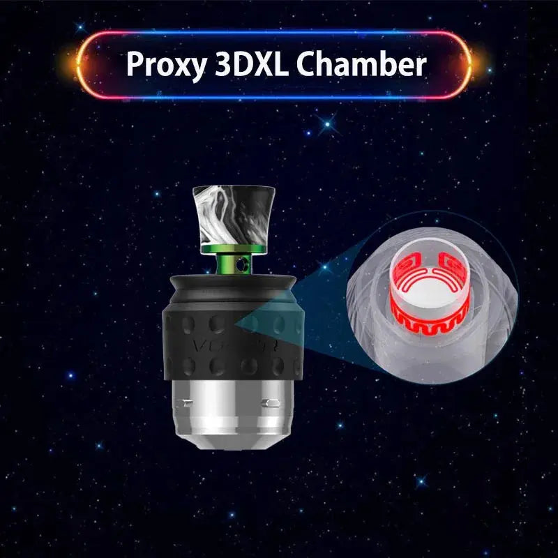 VOOZR OG Proxy 3DXL chamber product graphic highlighting high-capacity ceramic bowl and compatibility with Puffco Proxy
