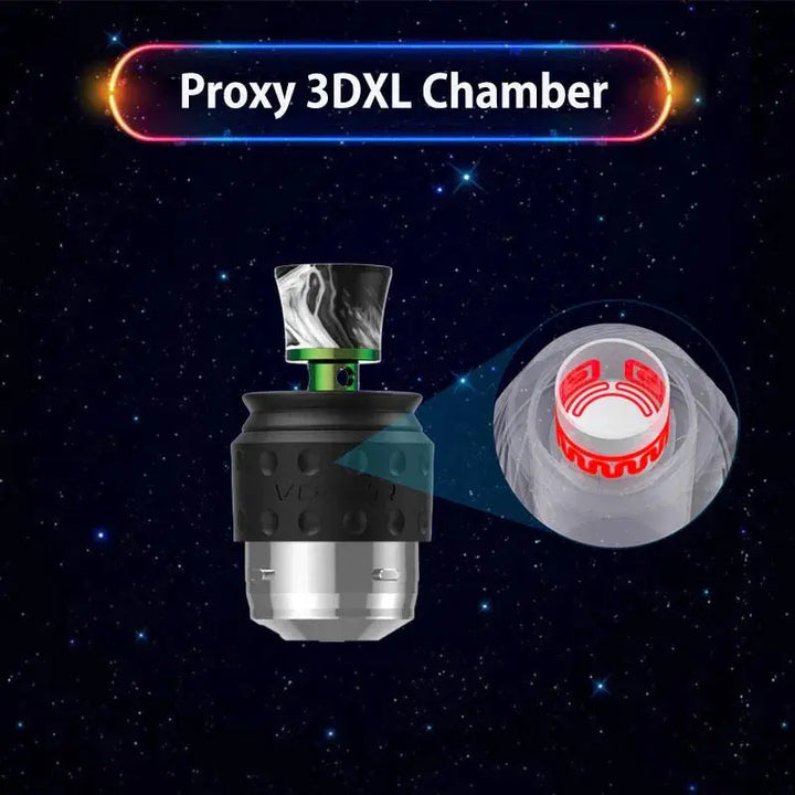 VOOZR OG Proxy 3DXL chamber product graphic highlighting high-capacity ceramic bowl and compatibility with Puffco Proxy