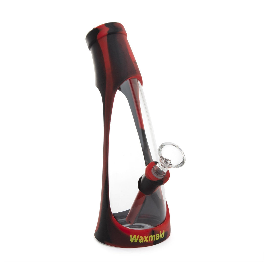Waxmaid 8 inch Horn Silicone and Glass Water Pipe in Black and Red