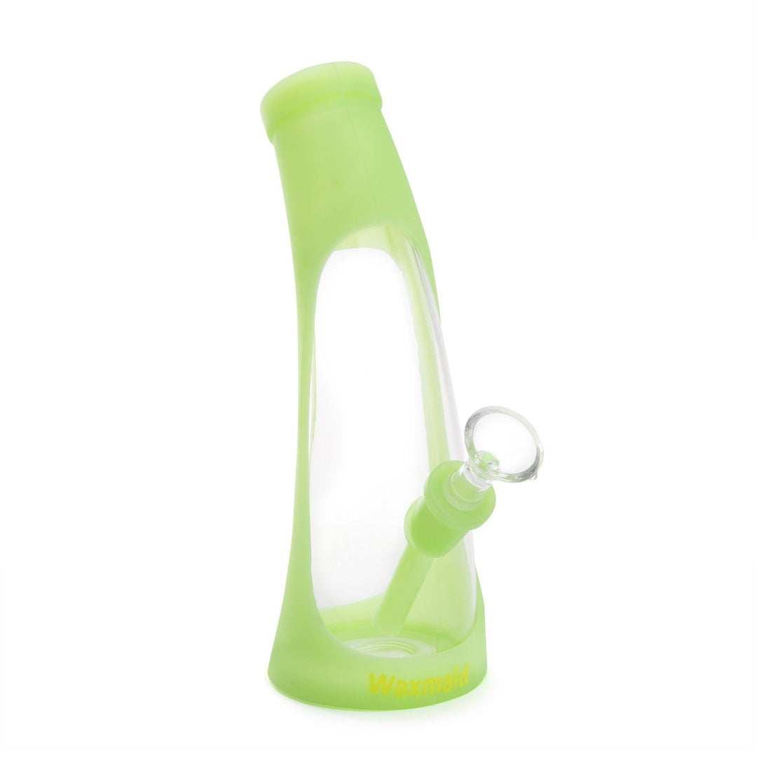 Waxmaid 8 inch Horn Silicone and Glass Water Pipe in Glow In The Dark
