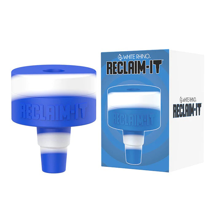 White Rhino Reclaim-It silicone reclaim catcher in Blue and White
