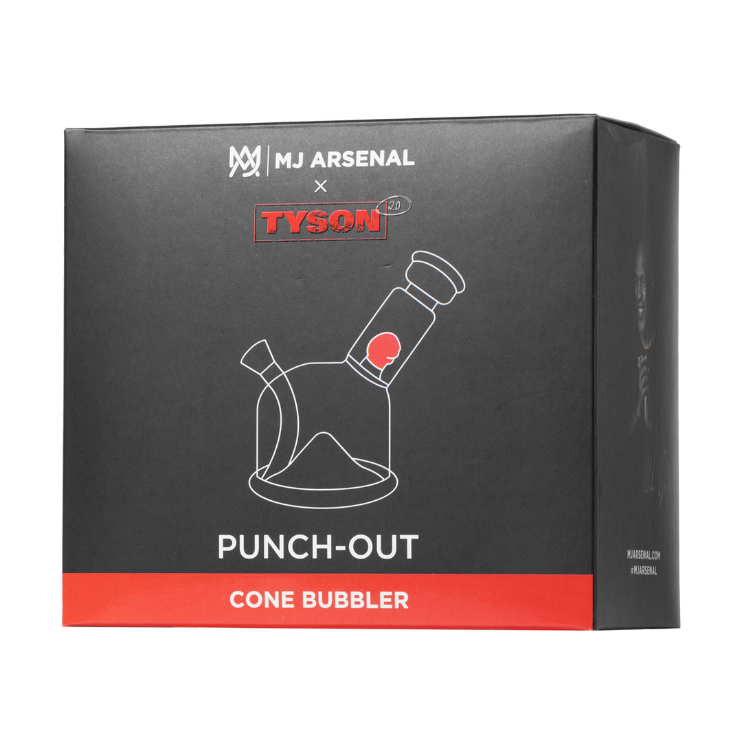 Front packaging of MJ Arsenal Tyson 2.0 Punch-Out Blunt Bubbler featuring boxing glove graphic