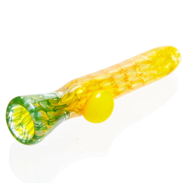 Wright Glass Coil Chillum — clear glass chillum with cooling coil body, alternate angle