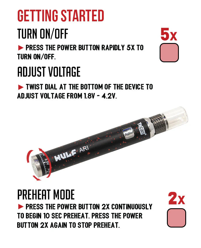 Ari Hot Knife preheat mode instructions — diagram for activating preheat and warming concentrates