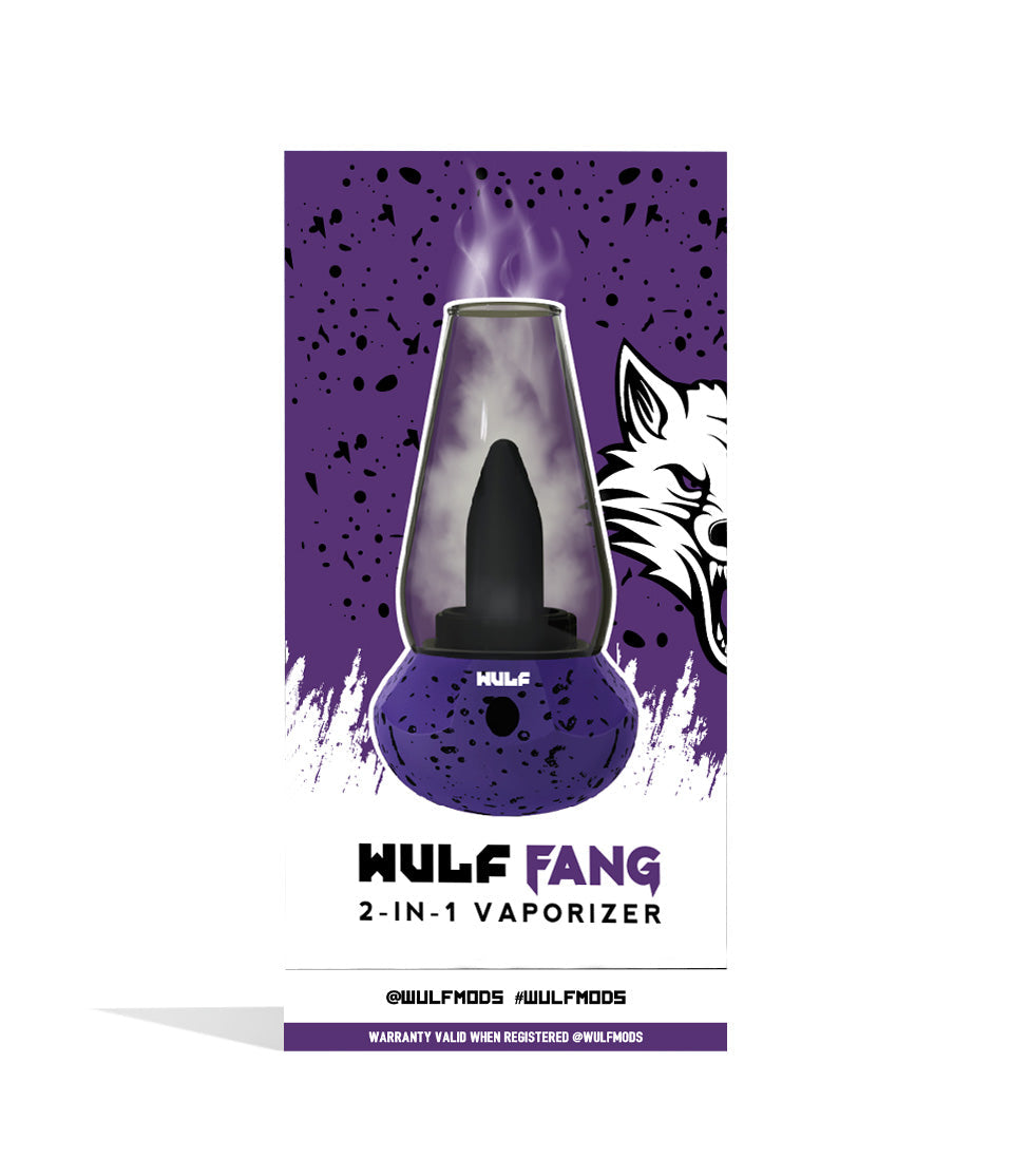 Wulf Mods Fang 2-in-1 Vaporizer retail packaging in Purple - Black Splatter