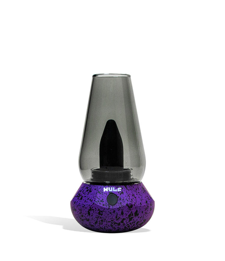 Wulf Mods Fang 2-in-1 Vaporizer in Purple - Black Splatter, showing the pen body and tinted glass bubbler