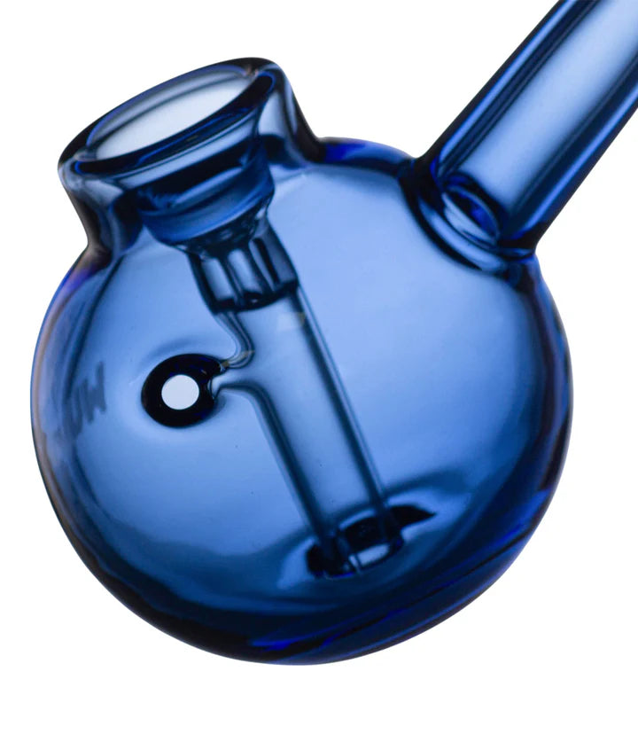 right-side angled view of the blue wulf mods beek bubbler highlighting the carb placement and smooth ergonomic curvature