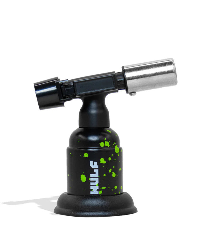 Wulf Mods Blast Torch – Black with Green Splatter accents, freestanding butane torch with adjustable flame.