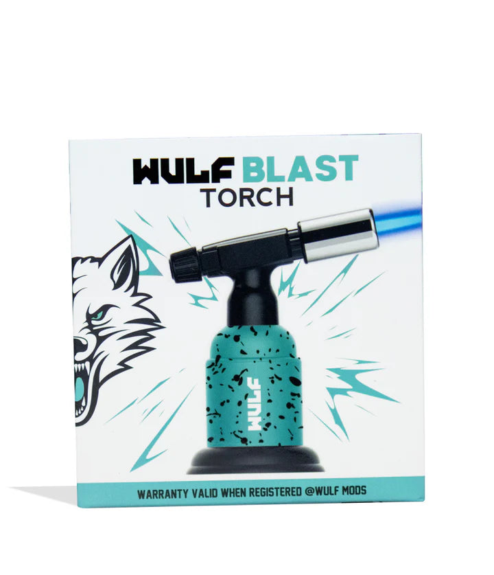 Wulf Mods Blast Torch Teal Black Splatter – retail box in teal colorway with splatter artwork.