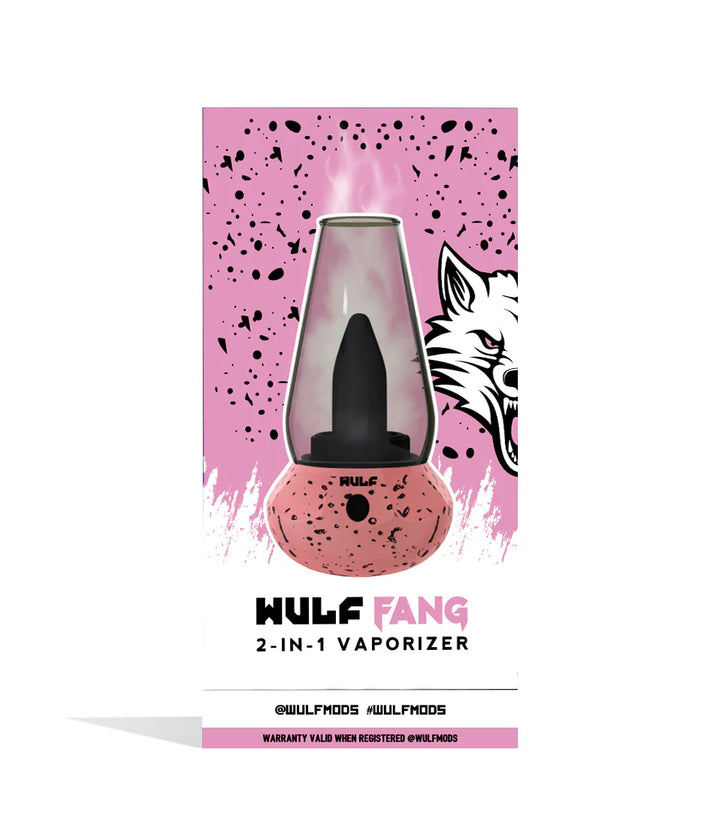 Wulf Mods Fang 2-in-1 Vaporizer Pink Black Spatter — Wulf Mods Fang 2-in-1 vaporizer packaging in pink black spatter