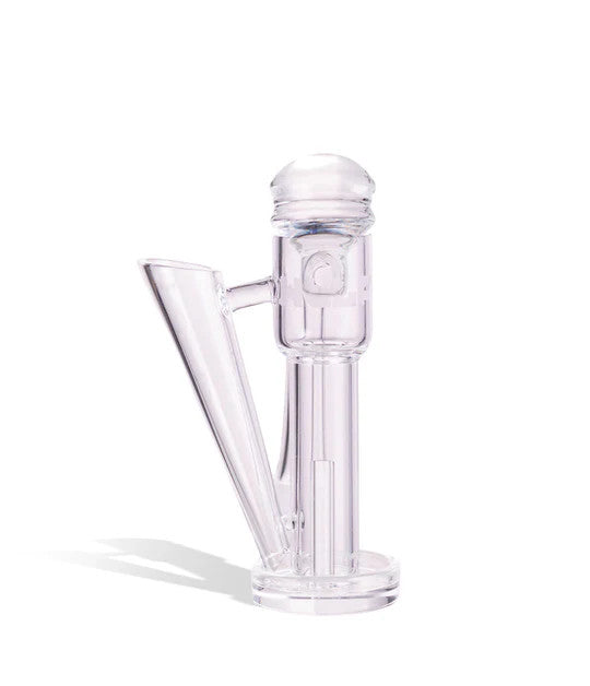 Clear glass Wulf Mods Horn Banger 14mm male 90 degree showing horn-style side air intake and terp pillar channel for high airflow dabs