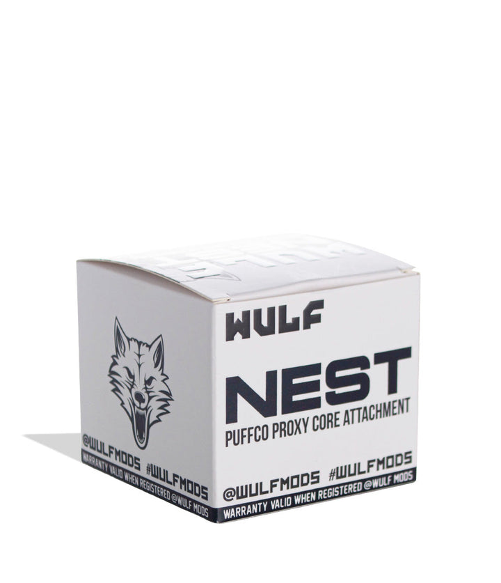 Wulf Mods Nest Smoke retail box, back view with kit contents and compatibility details.