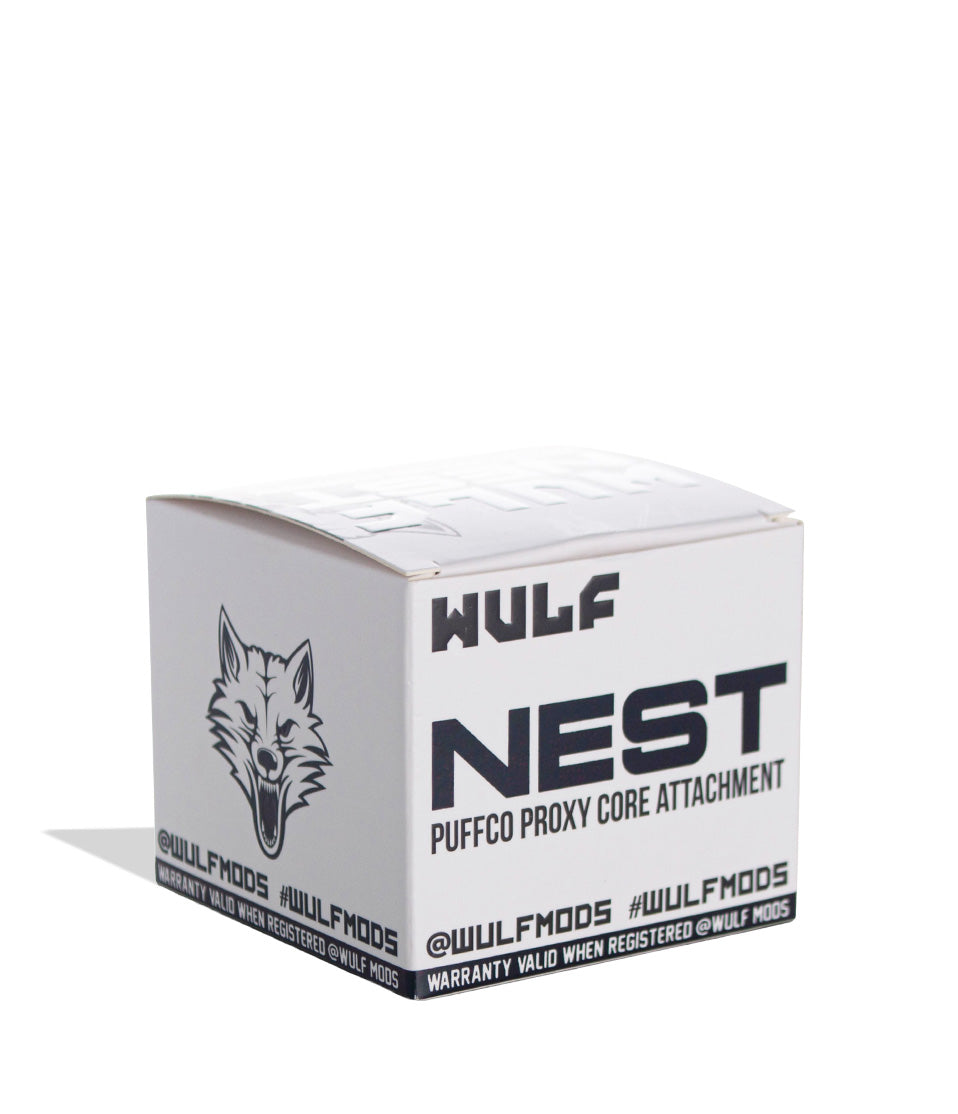 Wulf Mods Nest Smoke retail box, back view with kit contents and compatibility details.