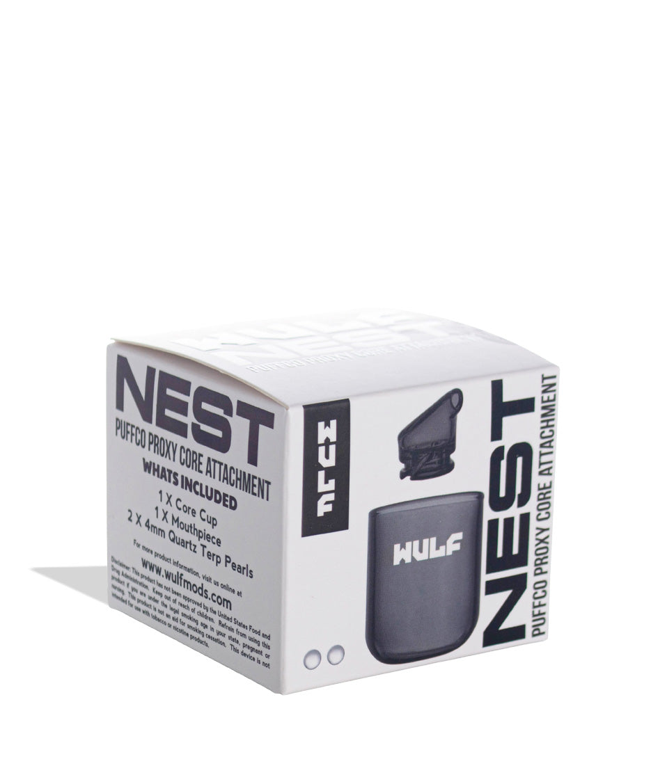 Wulf Mods Nest Smoke retail box, front view showing the Proxy Core glass kit contents.