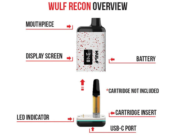 Wulf Mods Recon 2G Cartridge Vaporizer — 510-thread cartridge vape battery, hero shot