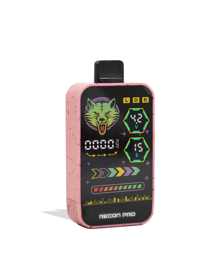 Angled image of Recon Pro Battery in Pink &amp; Black Splatter detailing splatter texture.