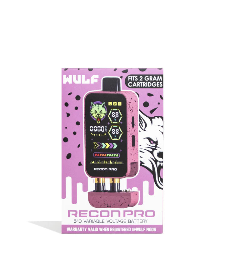 Packaging for Wulf Mods Recon Pro Pink &amp; Black Splatter with printed device graphic.