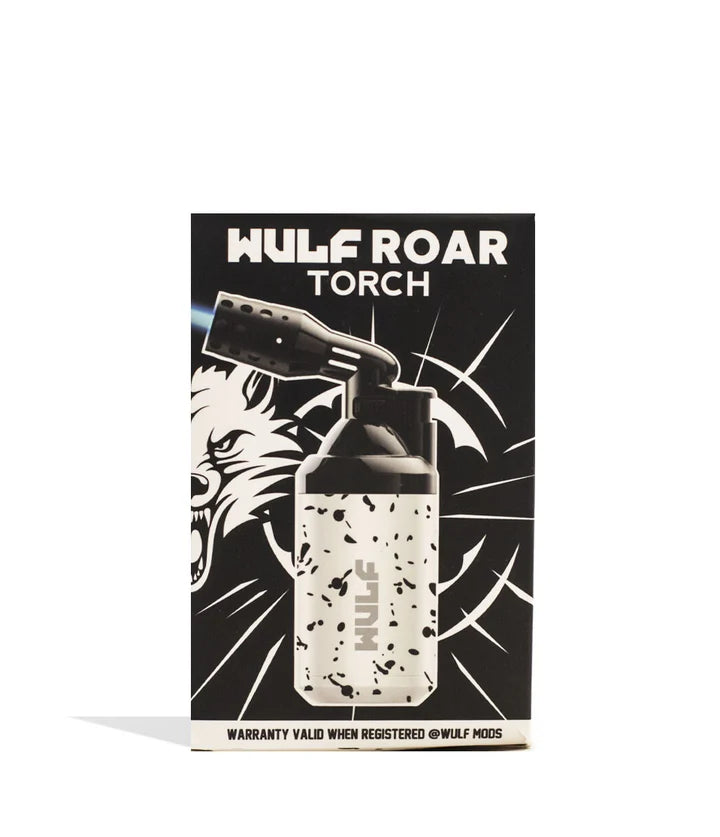 Wulf Mods Roar Torch White Black Splatter – retail packaging featuring black splatter artwork and torch graphic.