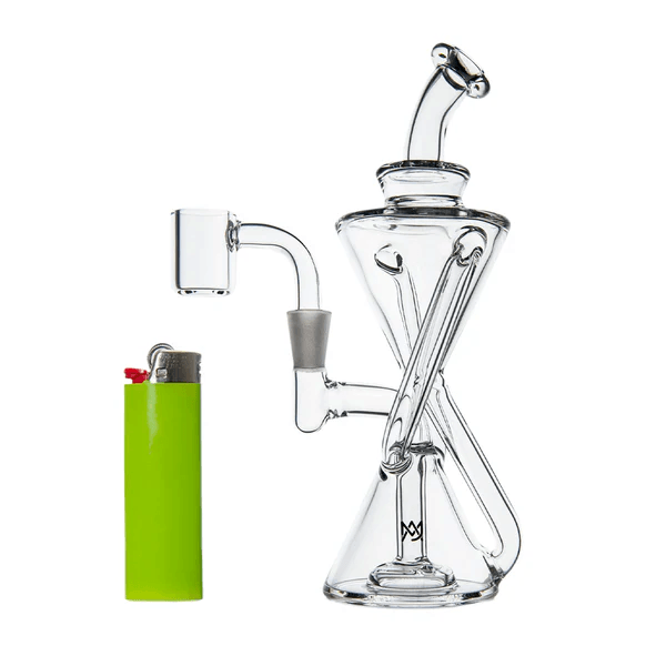 MJ Arsenal Time Turner Mini Dab Rig with Quartz Banger and Carb Cap size comparison to bic lighter