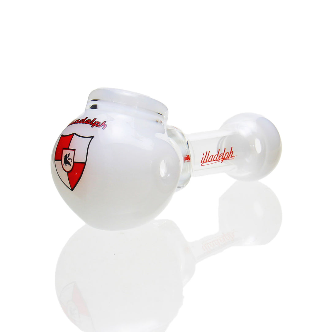 Illadelph Multi Hole Spoon Pipe White Red — handheld glass spoon pipe with white body and red color accents